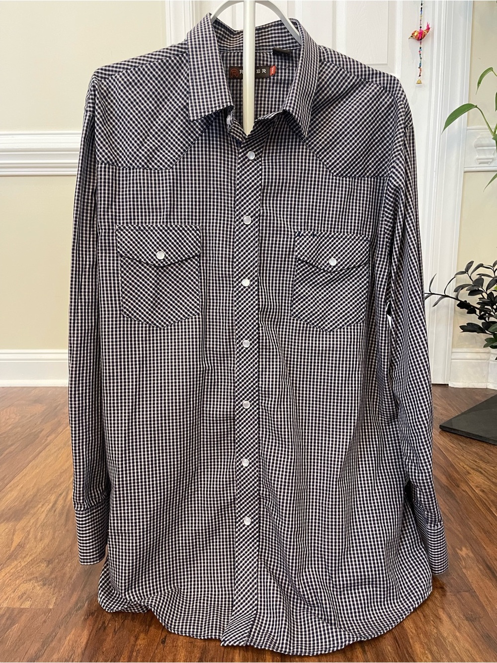 Vintage Roper Western Pearl Snap Shirt Black White Gingham Size 2XL